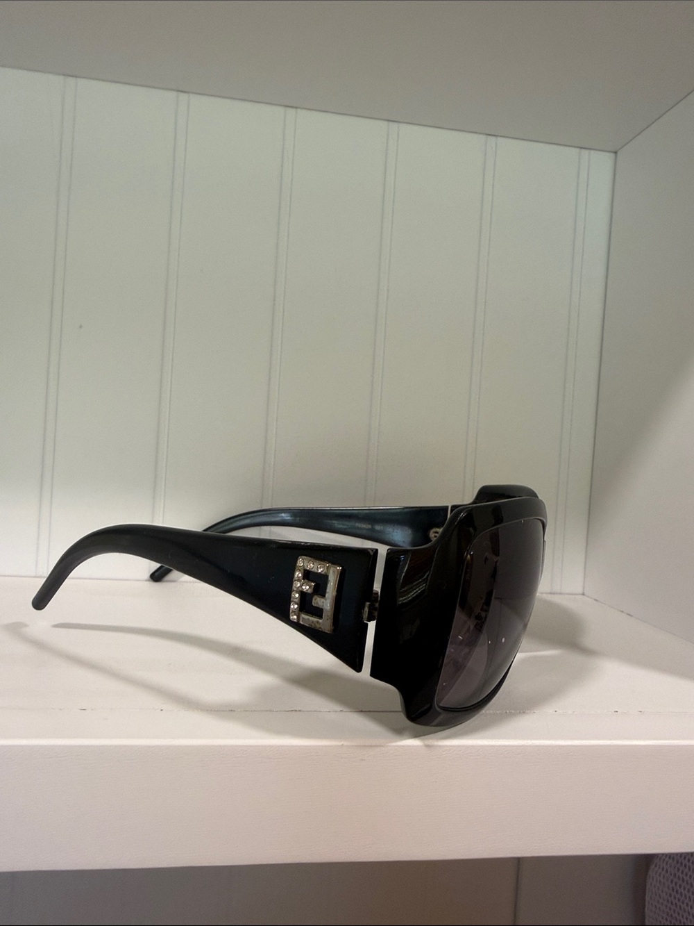Fendi Black Oversized Sunglasses with Crystal Logo Accent